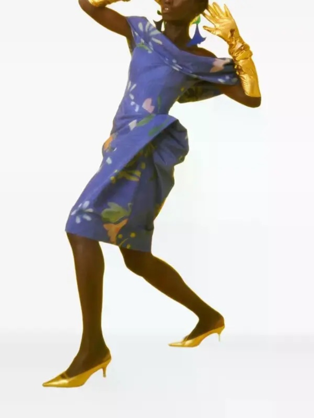 ROSIE ASSOULIN structured Blue Floral Cocktail Dress with Statement Draping